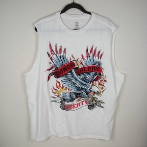 Way to Celebrate Patriotic Mens XL White Eagle Honor Glory Liberty Muscle Tank